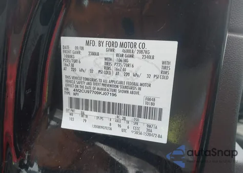 2009 Mercury Mariner Premier z USA, uszkodzony, nr VIN 4M2CU97709KJ07196